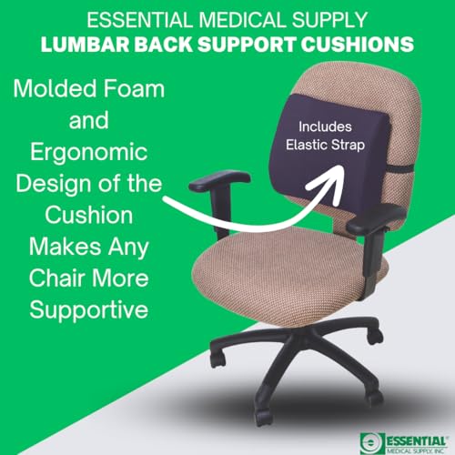 Essential Medical Supply وسادة قطنية مخصصة لدعم أسفل الظهر من Essential Medical Supply باللون الأزرق الداكن مع حزام مرن لتثبيت الوضع - مثالية لمقاعد المكتب أو السيارة، توفر دعم وراحة للظهر السفلي - Image 3