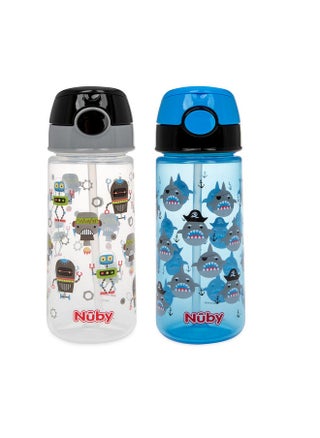 Nuby 2-Pack Kid’s Printed Flip-it Active Water Bottle with Push Button Cap and Soft Straw - 18oz / 540ml, 18+ Months, 2-Pack, Prints May Vary - pzsku/ZC3F7F88B331727053B5EZ/45/1747805804/115606a5-e088-489e-855a-f295e998a313