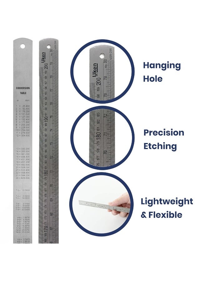 RACO Stainless Steel Ruler 200 cm (80”) – Heavy-Duty Metal Measuring Scale with Conversion Table for School, Office, Home, Architects, Engineers & Craft Use | 2 Mtr - Image 2