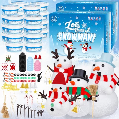 EOBOH 24 Pack Build a Snowman Kit Snowman Kit Inspiring DIY Christmas Crafts for Kids Creative Air Dry Clay Modeling Indoor Decorations Kids Christmas Snowman Crafts Gift for School Winter Party Fun - Image 1