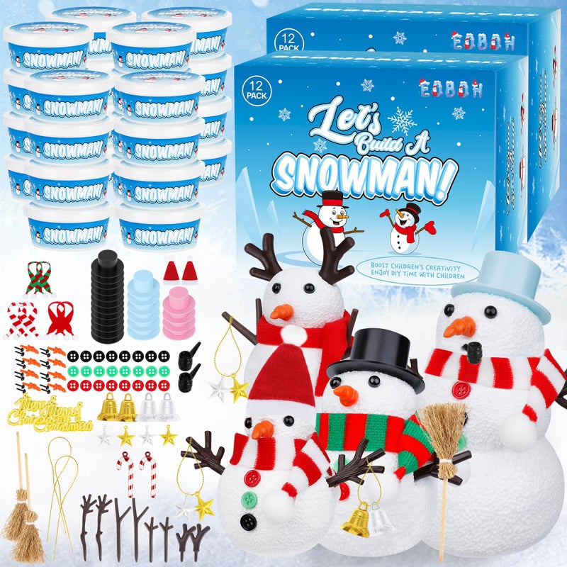 EOBOH 24 Pack Build a Snowman Kit Snowman Kit Inspiring DIY Christmas Crafts for Kids Creative Air Dry Clay Modeling Indoor Decorations Kids Christmas Snowman Crafts Gift for School Winter Party Fun - Image 2