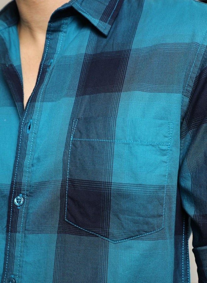 HIGH STAR Men's Multicolour 100% Cotton Checkered Button Down Regular Fit Shirt  - Image 3