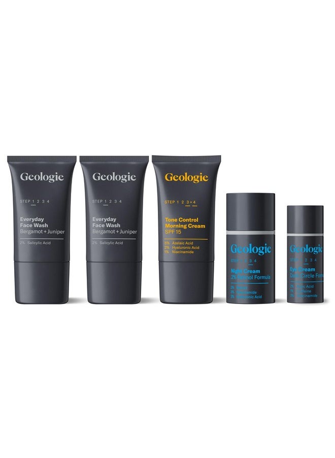 Geologie - Geologie Complete Skincare Set for Men & Women | 1-Month Simple & Effective Daily Clear Skin Routine | Acne, Oily Skin, Dark Spots | Face Wash 2-Pack, Retinol Face Cream, SPF15 Moisturizer & Eye Cream - Image 1
