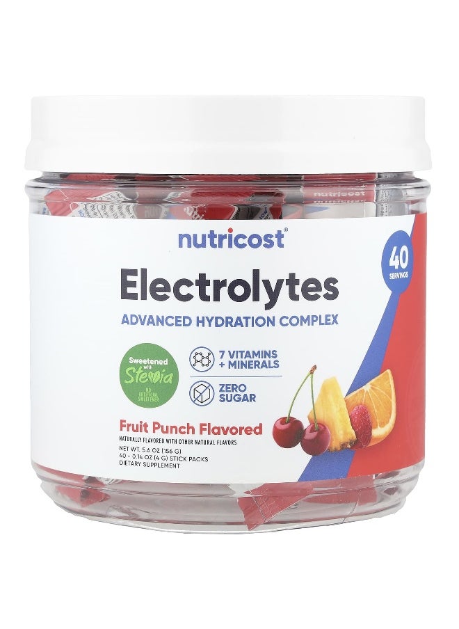 Nutricost - Nutricost, Electrolytes, Advanced Hydration Complex, Fruit Punch, 40 Stick Packs, 0.14 oz (4 g) Each - Image 1
