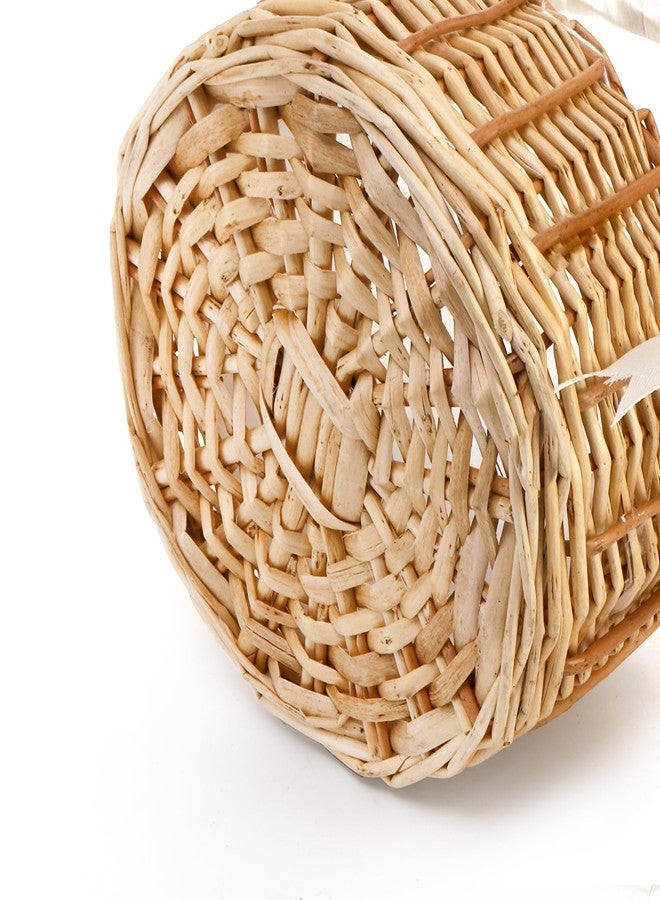 Lyellfe سلة زهور من قطعتين من Lyellfe، سلة خوص مصنوعة يدويًا مع مقبض وشريط حريري، سلة بيض وحلوى مزخرفة للهدايا، وحفلات الزفاف، والتخييم، وديكور المنزل - Image 3