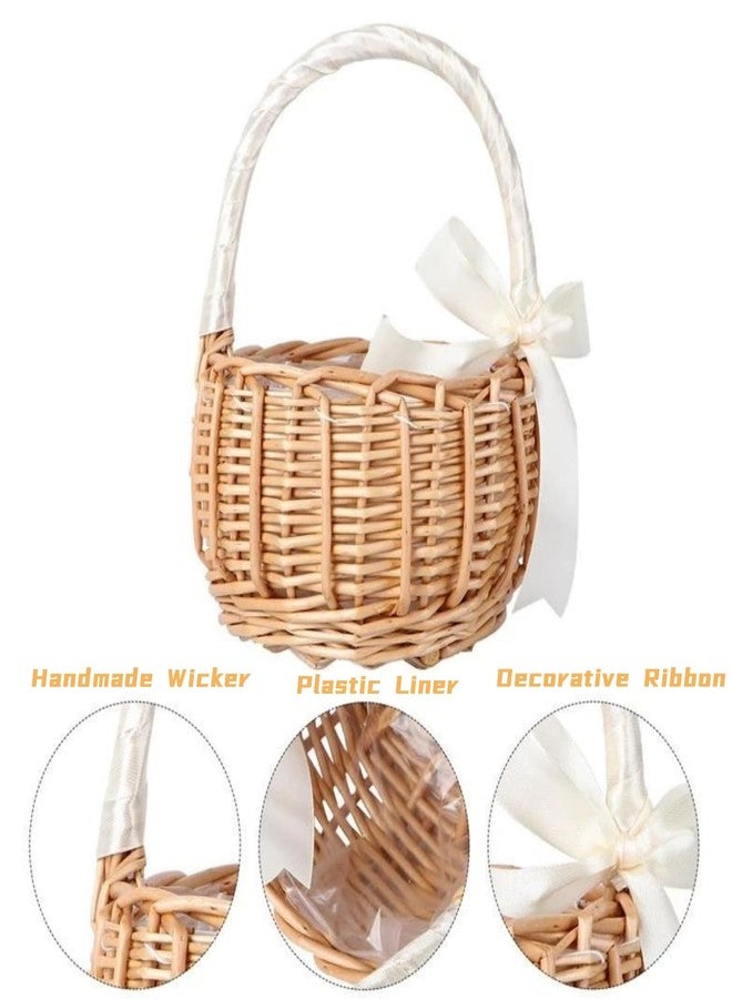 Lyellfe سلة زهور من قطعتين من Lyellfe، سلة خوص مصنوعة يدويًا مع مقبض وشريط حريري، سلة بيض وحلوى مزخرفة للهدايا، وحفلات الزفاف، والتخييم، وديكور المنزل - Image 4