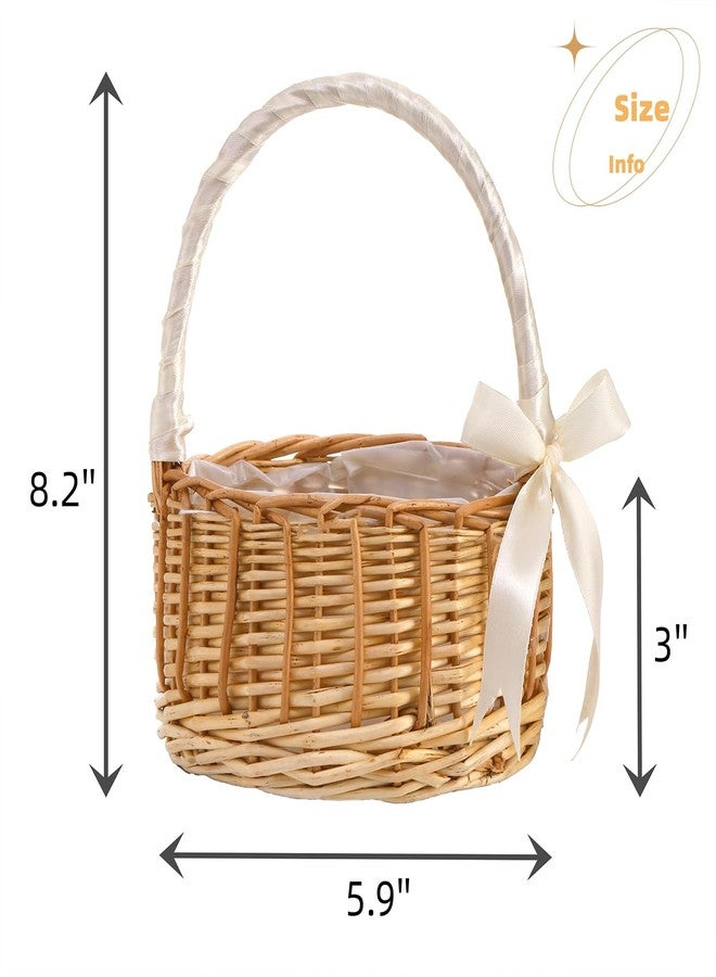 Lyellfe سلة زهور من قطعتين من Lyellfe، سلة خوص مصنوعة يدويًا مع مقبض وشريط حريري، سلة بيض وحلوى مزخرفة للهدايا، وحفلات الزفاف، والتخييم، وديكور المنزل - Image 2