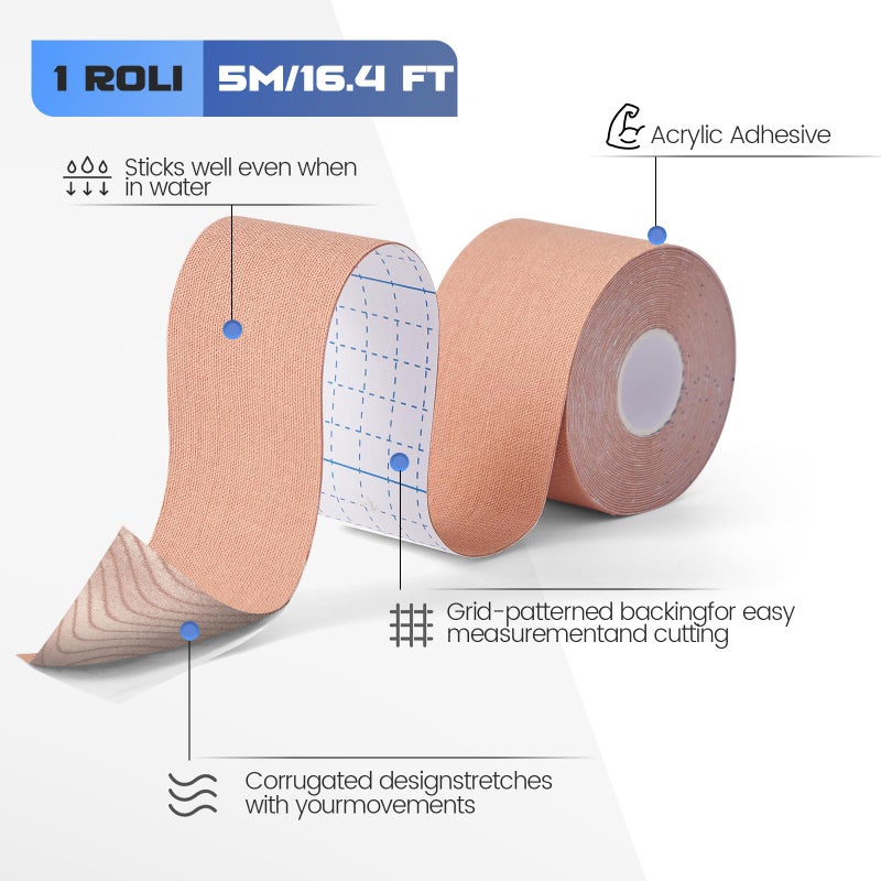 ZVTQ Kinesiology Tape (3 Rolls) - Acrylic Adhesive Muscle Tape - Waterproof, Breathable, Hypoallergenic for Muscle Support & Injury Recovery - Sports Tape, Athletic Tape (Beige) - Image 2