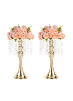 Gold Vases for Wedding Centerpieces Set of 2 Crystal Flower Arrangement Stand Metal Flower Stand Centerpiece for Table Pieces Wedding Event Decor