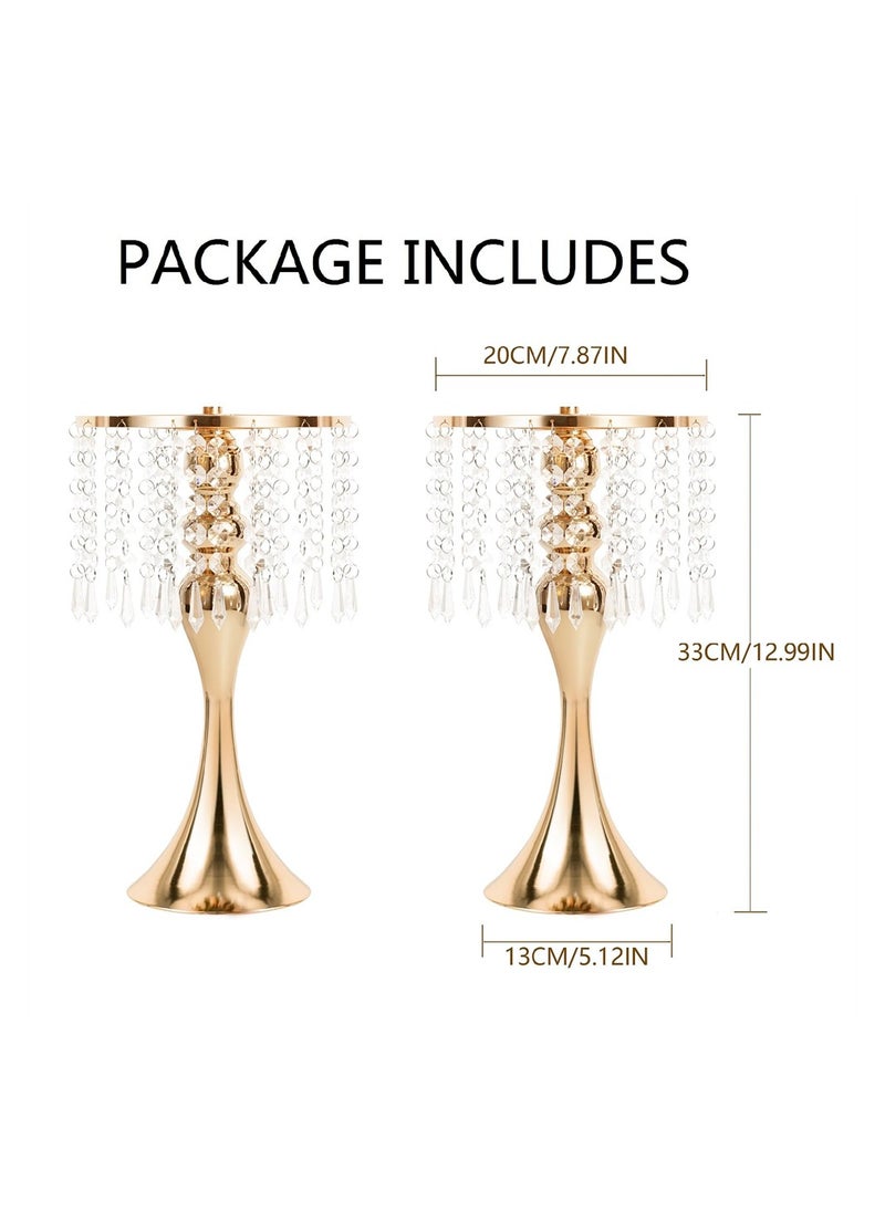 Excefore - Gold Vases for Wedding Centerpieces Set of 2 Crystal Flower Arrangement Stand Metal Flower Stand Centerpiece for Table Pieces Wedding Event Decor - Image 1