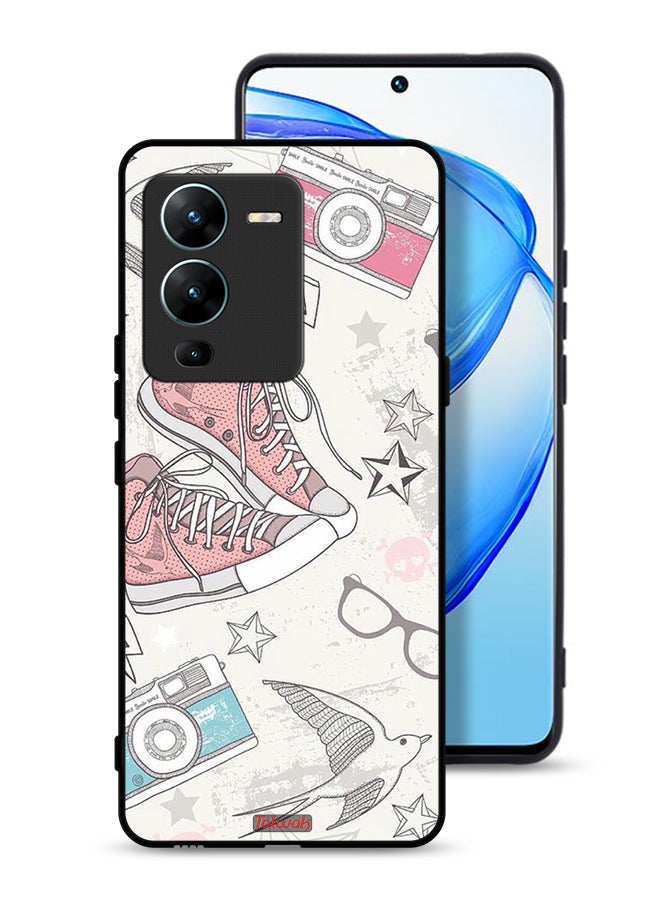 Tolwak Vivo V25 Pro 5G Protective Case Cover Canva Shoes And Camera Art - Image 1
