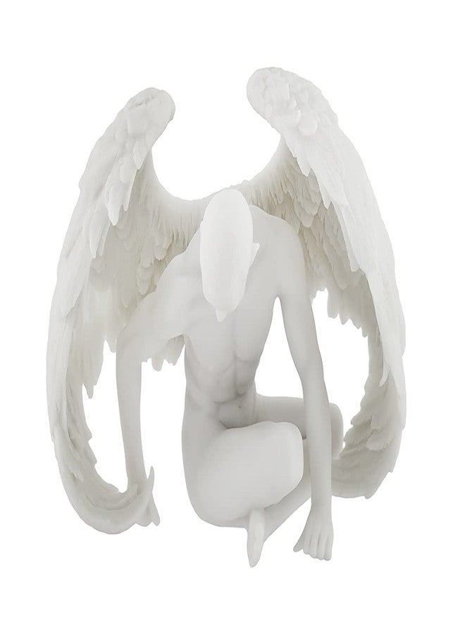 Veronese Design Nude Winged Grieving Male Angel White Marble Finish Resin Statue 7.5 Inches Long - Image 1