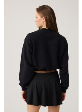 Los Ojos Black Wide Waist Drawstring Crop Sweatshirt Cropped Pullover  - Image 2