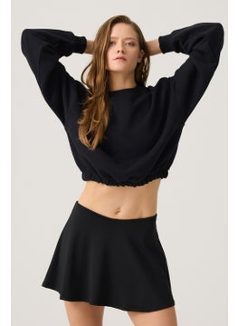 Los Ojos Black Wide Waist Drawstring Crop Sweatshirt Cropped Pullover  - Image 4