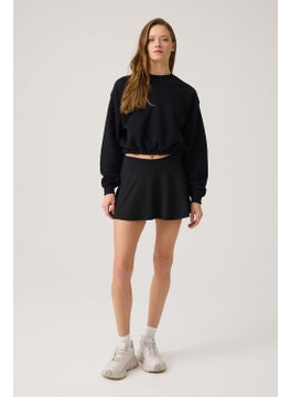 Los Ojos Black Wide Waist Drawstring Crop Sweatshirt Cropped Pullover  - Image 3