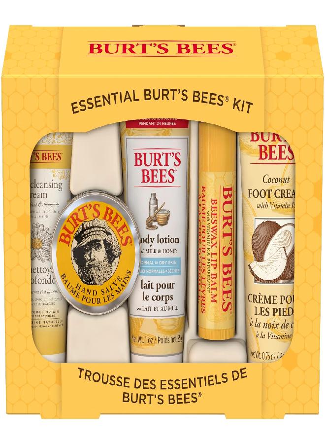 Burt's Bees Graduation Gifts, Teacher Appreciation Gift Ideas, 5 Body Care Products, Everyday Essentials Set - Beeswax Lip Balm, Deep Cleansing Cream, Hand Salve, Body Lotion & Foot Cream, Travel Size - Image 1