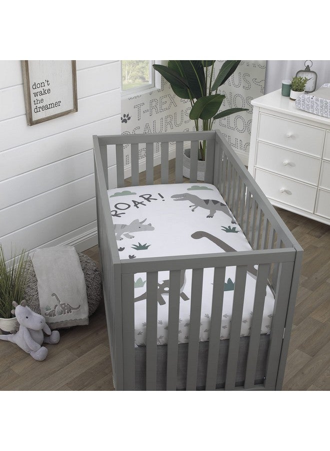 NoJo Baby-Saurus Photo Op Roar White, Gray, & Green Dinosaur with Clouds Nursery Fitted Crib Sheet, Grey, White, Green - Image 2