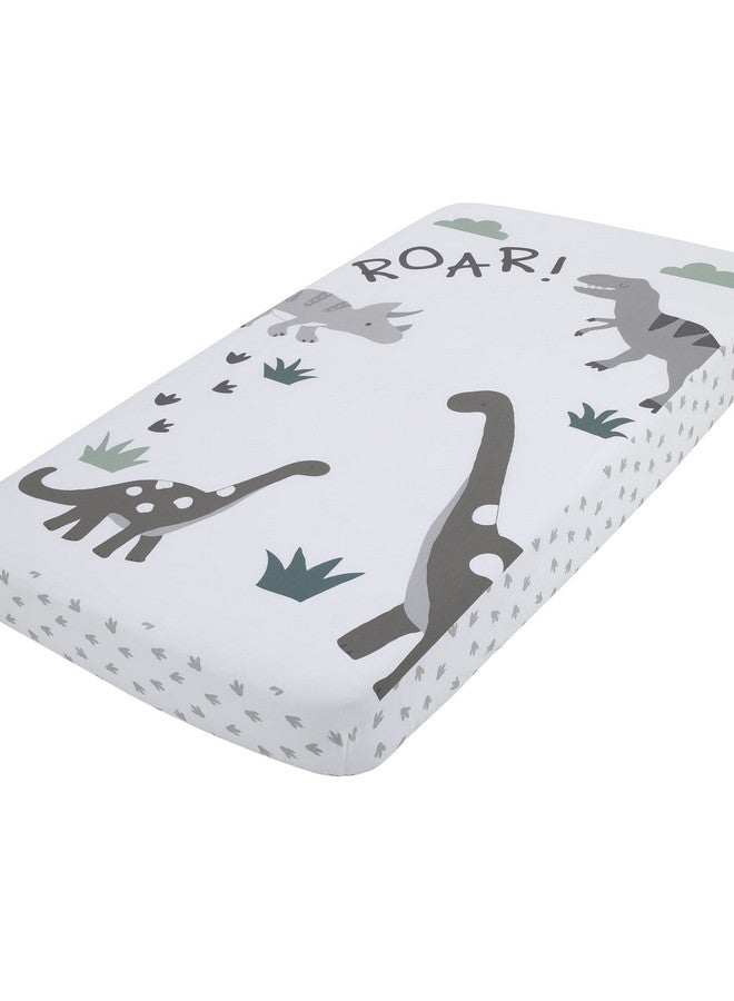 NoJo Baby-Saurus Photo Op Roar White, Gray, & Green Dinosaur with Clouds Nursery Fitted Crib Sheet, Grey, White, Green - Image 1