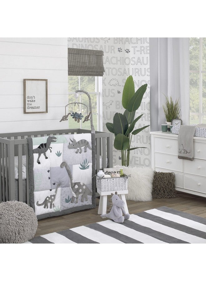 NoJo Baby-Saurus Photo Op Roar White, Gray, & Green Dinosaur with Clouds Nursery Fitted Crib Sheet, Grey, White, Green - Image 4