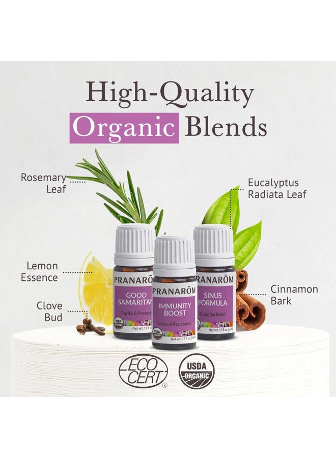 PRANAROM S.O.S. Wellness Essential Oil Kit (3-Pack of 5ml) - Good Samaritan, Immunity Boost, and Sinus Formula - 100% Pure Essential Oil | USDA and ECOCERT Certified Organic - Image 3