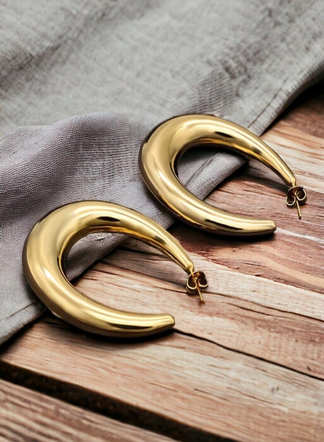 Okos Women Fashion Jewellery Gold Plated Light Weight Classy Hollow Trendy Hoop Earrings for Girls and Women ER1000153OVL - Image 3