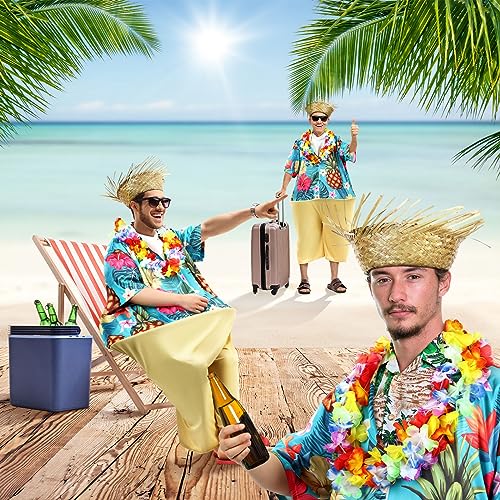 Toulite 6 Pcs Adult Tacky Tourist Costume Tacky Traveler Costume Couples Costumes Straw Hat Hawaiian Hula Garland Halloween(Classic) - Image 4