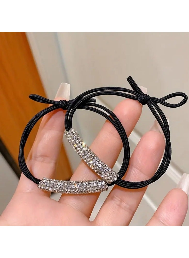 Goolsky 10pcs Bling Bling Rhinestone Decorative Hair Ties Elastic Hair Loops Ponytail Holders For Women And Daily Use Wear - Image 3