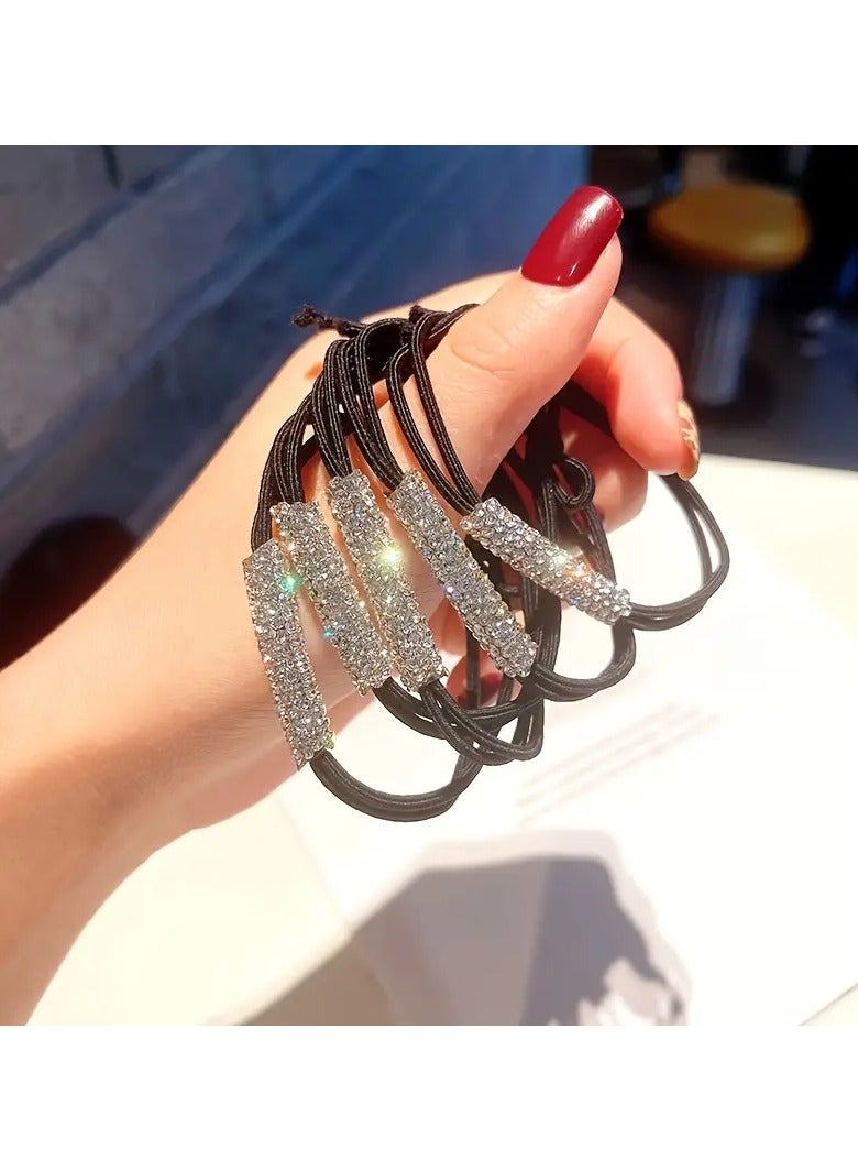 Goolsky 10pcs Bling Bling Rhinestone Decorative Hair Ties Elastic Hair Loops Ponytail Holders For Women And Daily Use Wear - Image 1
