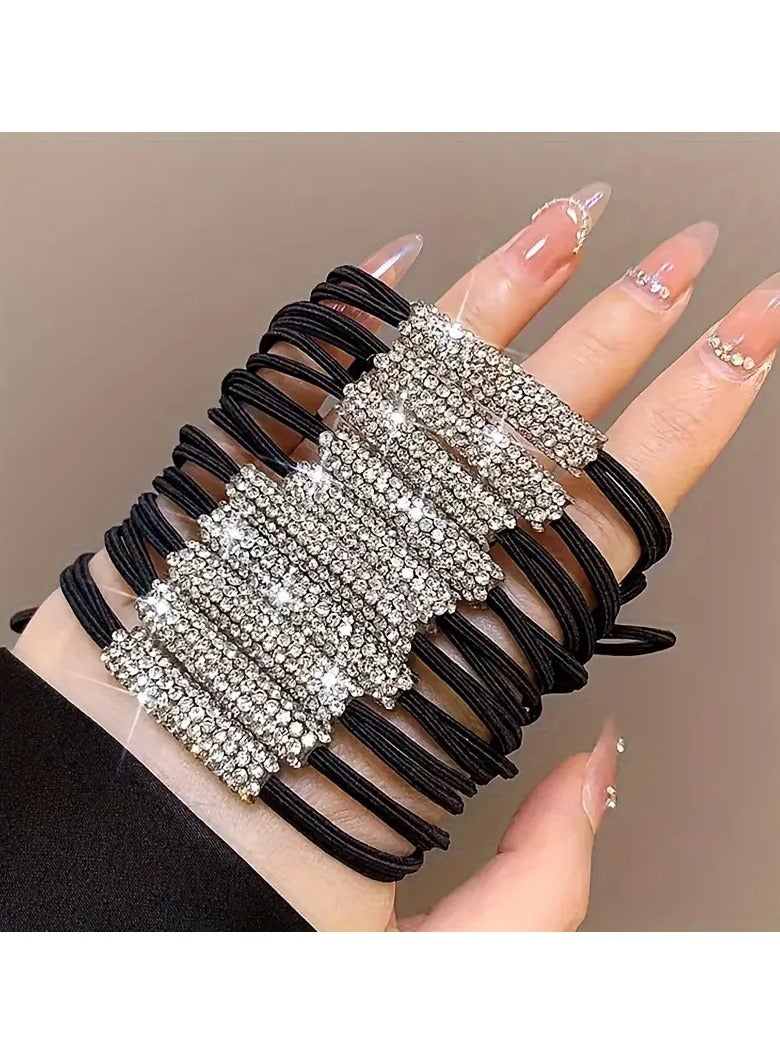 Goolsky 10pcs Bling Bling Rhinestone Decorative Hair Ties Elastic Hair Loops Ponytail Holders For Women And Daily Use Wear - Image 2