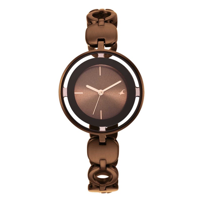 fastrack ساعة أنالوج للنساء بقرص بني وسوار معدني أنيق وعصري 6237QM01 - Image 1