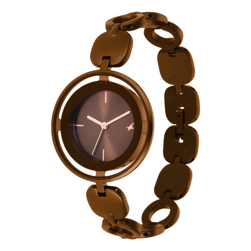 fastrack ساعة أنالوج للنساء بقرص بني وسوار معدني أنيق وعصري 6237QM01 - Image 3
