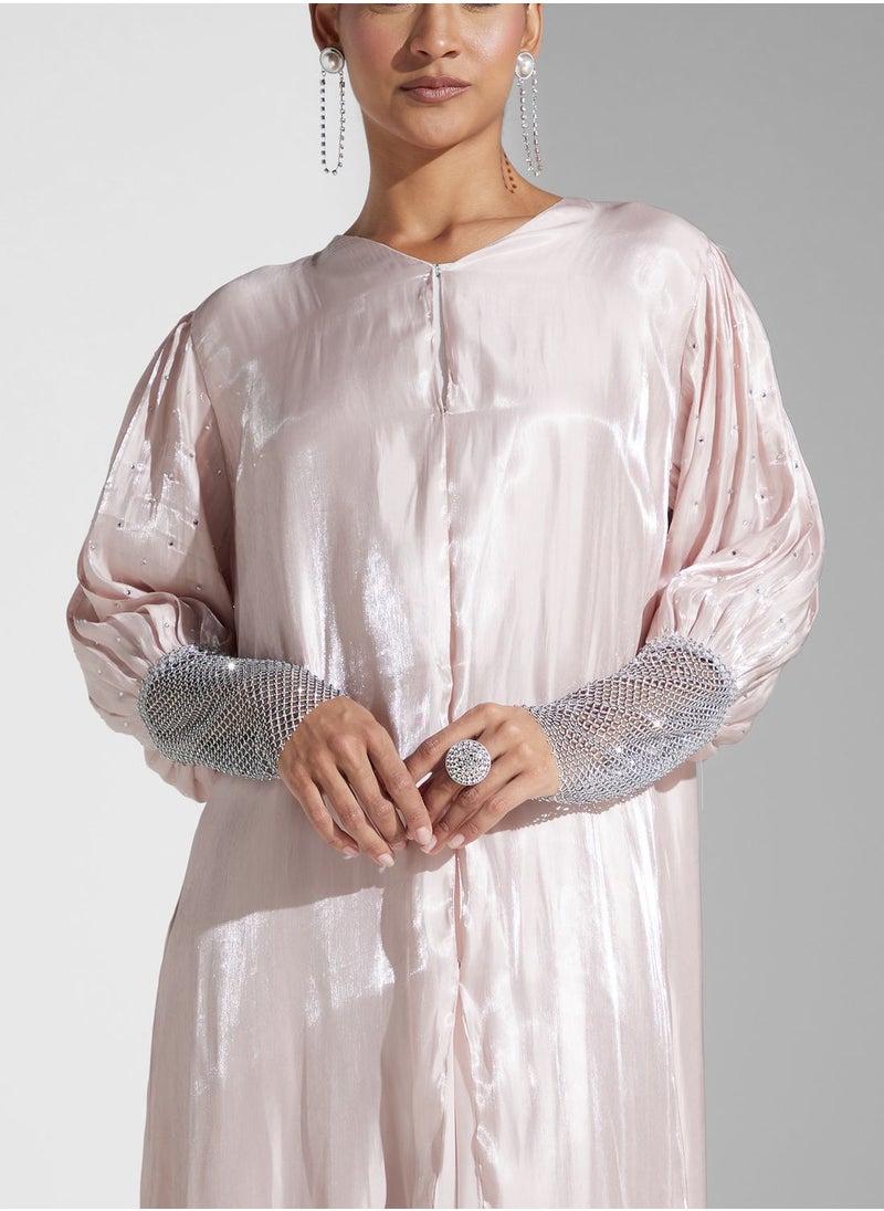 Khizana - Abaya With Shimmer Sleeve Detail - Image 1