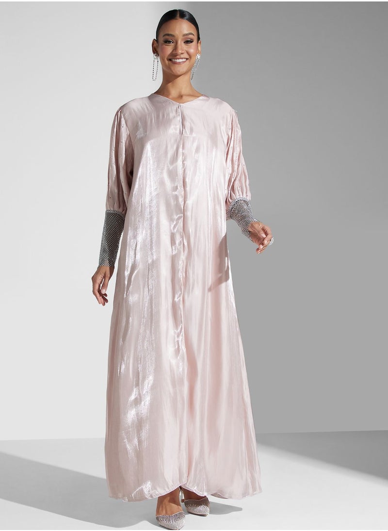 Khizana - Abaya With Shimmer Sleeve Detail - Image 1