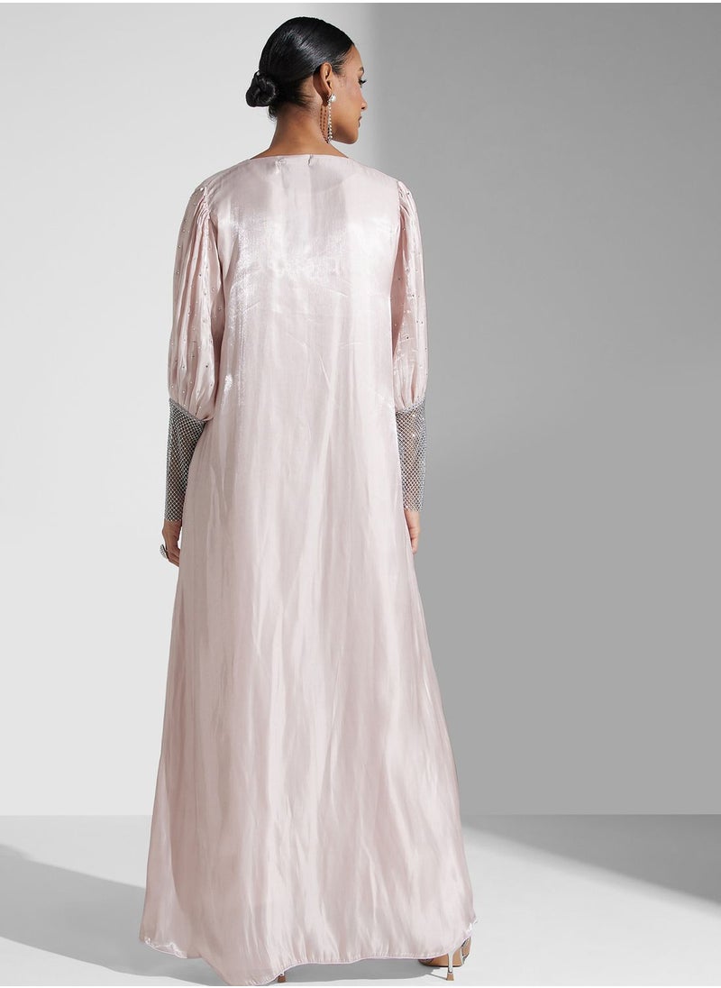 Khizana - Abaya With Shimmer Sleeve Detail - Image 1