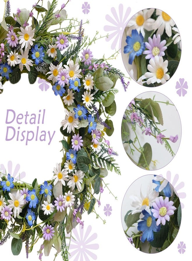 CIR OASES 22 Inches Spring Wreaths for Front Door Blue Spring Door Wreath Summer Floral Wreath with Wildflower Lanvender for Wall Porch Indoors Outdoor Window Home Farmhouse Decorations - Image 2