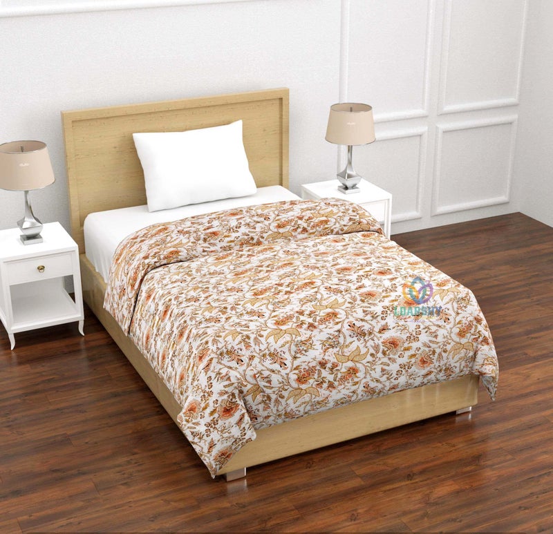 LOARSHY Rajasthani Jaipuri Cotton Single Bed Razai Floral Hand Block Printed AC Rajai Light Weight Soft Malmal Quilt (Orange) - Image 2