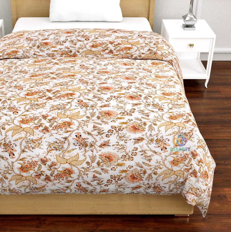 LOARSHY Rajasthani Jaipuri Cotton Single Bed Razai Floral Hand Block Printed AC Rajai Light Weight Soft Malmal Quilt (Orange) - Image 3