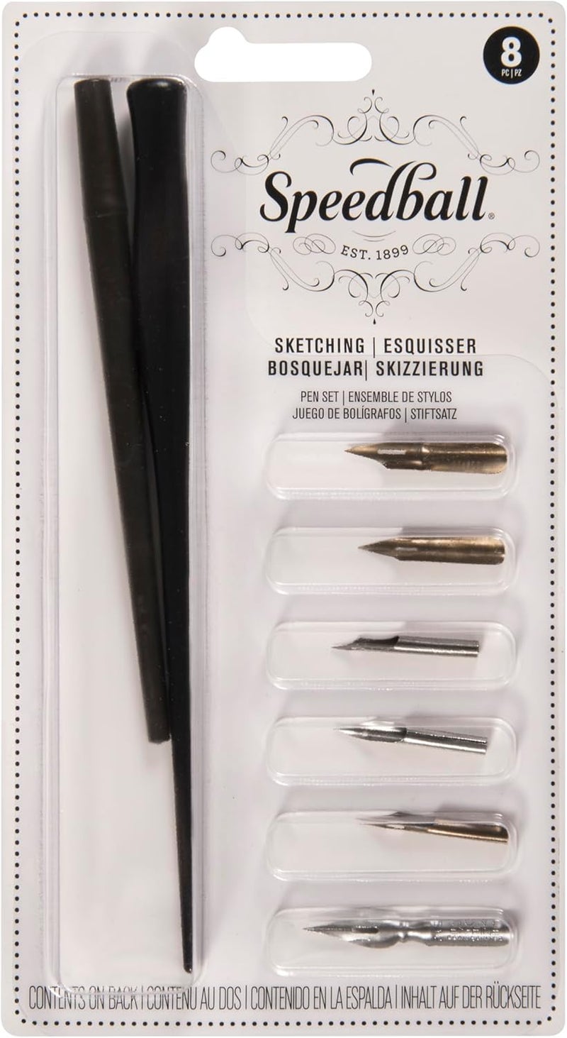 Speedball Sketching Pen Set with Penholders and Pens - 8 Piece Set - Image 1