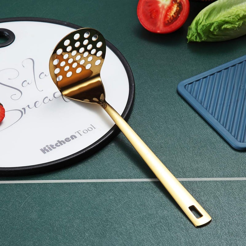 Berglander Gold Potato Masher, Berglander Heavy Duty Metal Potato Ricer Stainless Steel With Titanium Gold Plating, Food Masher Utensil Hand Masher, Vegetables Fruits Mashe, Dishwasher Safe, Easy to Clean - Image 3