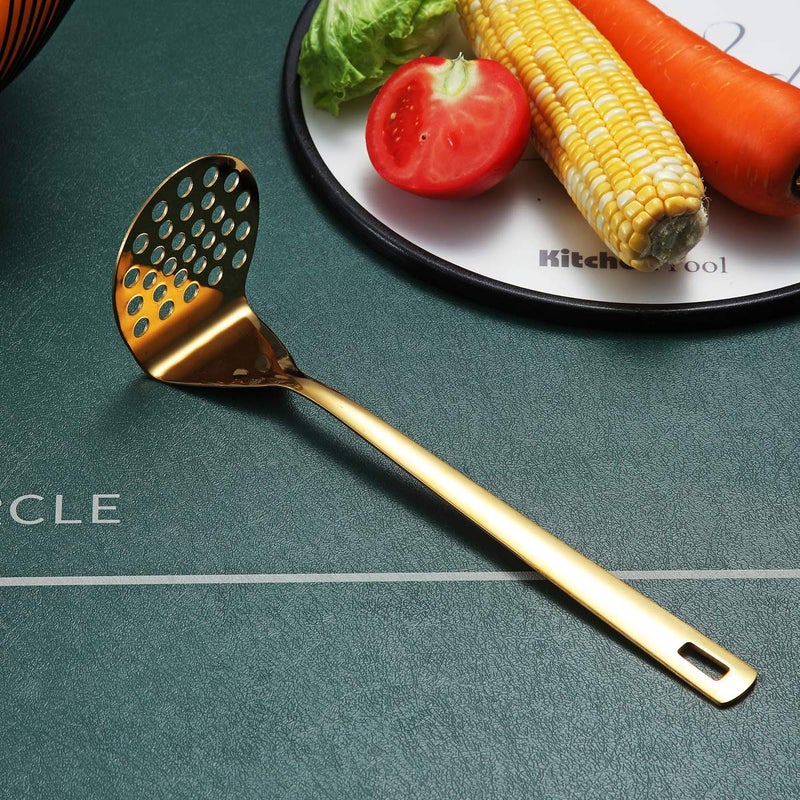 Berglander Gold Potato Masher, Berglander Heavy Duty Metal Potato Ricer Stainless Steel With Titanium Gold Plating, Food Masher Utensil Hand Masher, Vegetables Fruits Mashe, Dishwasher Safe, Easy to Clean - Image 2