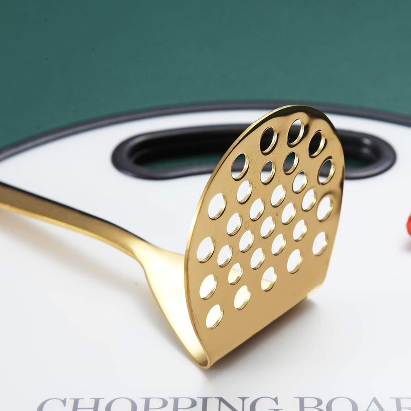 Berglander Gold Potato Masher, Berglander Heavy Duty Metal Potato Ricer Stainless Steel With Titanium Gold Plating, Food Masher Utensil Hand Masher, Vegetables Fruits Mashe, Dishwasher Safe, Easy to Clean - Image 5