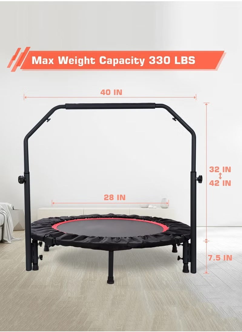XiuWoo - 40 inch Foldable Mini Trampoline Max Load 330lbs, Fitness Rebounder with Adjustable Foam Handle, Exercise Trampoline for Adults Indoor Garden Workout - Image 1