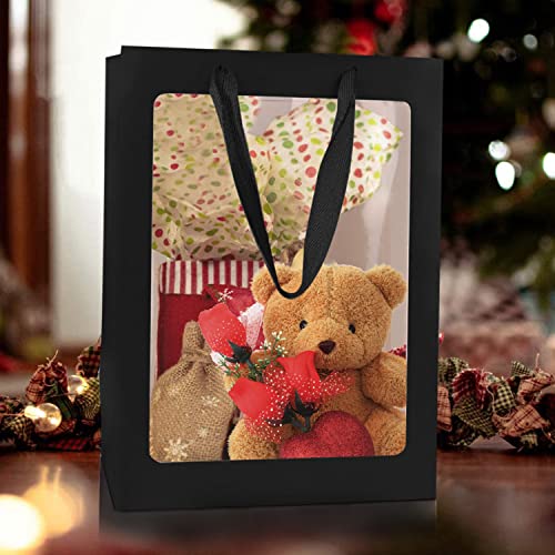 BallHull 12 Pcs Black Kraft Paper Gift Bags with Transparent Window, 9.84"x7.0"x5.12" Kraft Shopping Bags with Handles for Bouquet Christmas Birthdays Festivals Party Weddings Wrapping - Image 5