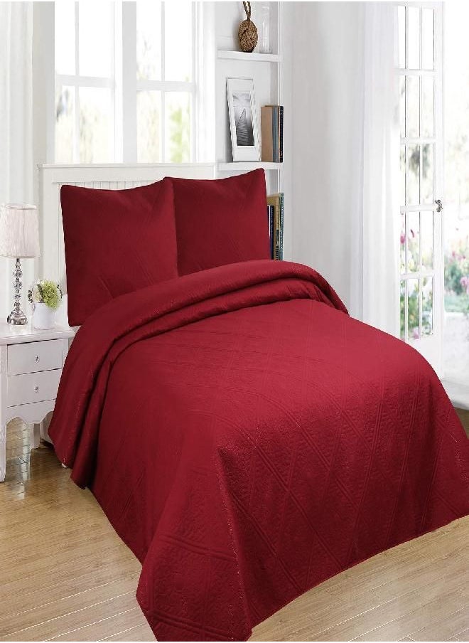 All American Collection - All American Collection 2pc Modern Contemporary Soft Comfy Bedroom Bedspread Quilt Set (Burgundy, Twin) - Image 1