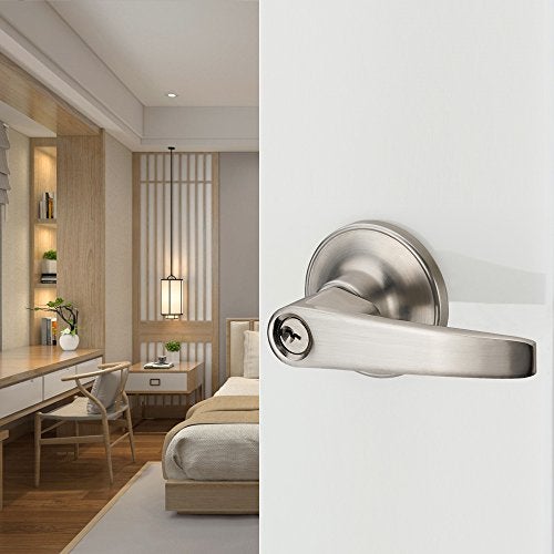 MANREN 1 Pack of MANREN Lever Keyed Entry Door Lever Handle Lock, Universal Door Knob Hardware,Nickel Brushed Color (MR802ET) - Image 3