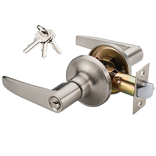 MANREN 1 Pack of MANREN Lever Keyed Entry Door Lever Handle Lock, Universal Door Knob Hardware,Nickel Brushed Color (MR802ET) - Image 1