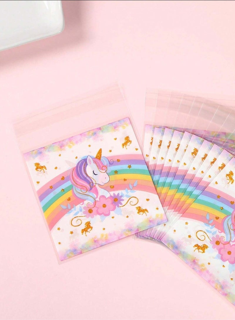 50pcs Clear Unicorn Print Gift Bags for Candy Cookie Snack Packaging with Self Adhesive - Image 2
