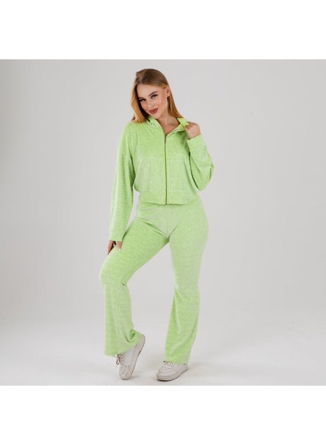 زيكوتكس  طقم كاجوال نسائي قطيفة قطعتين - سويت شيرت بسحاب وغطاء رأس وبنطلون شارلستون - Image 4