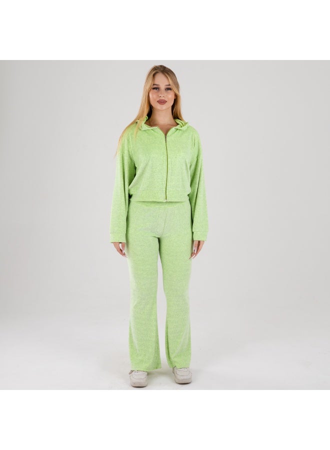 زيكوتكس  طقم كاجوال نسائي قطيفة قطعتين - سويت شيرت بسحاب وغطاء رأس وبنطلون شارلستون - Image 2
