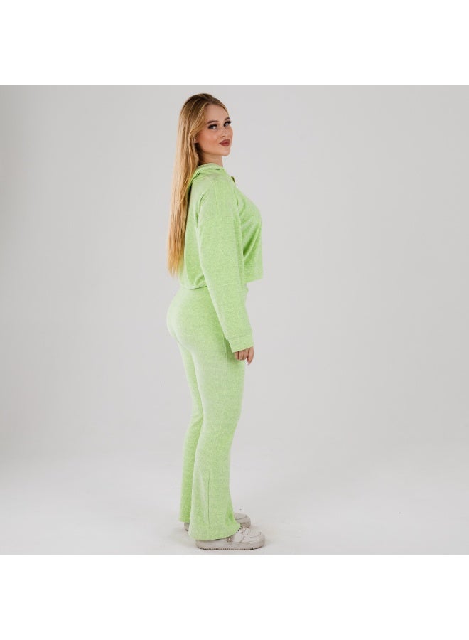 زيكوتكس  طقم كاجوال نسائي قطيفة قطعتين - سويت شيرت بسحاب وغطاء رأس وبنطلون شارلستون - Image 3